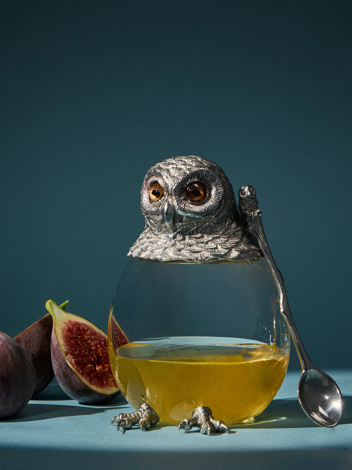 Au Bain Marie - Owl Pewter Honey Jar with Spoon - Silver - ABASK