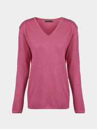 Denis Colomb - Fuzzy Brushed Cashmere V-Neck Sweater | Size: S - Pink - ABASK - 