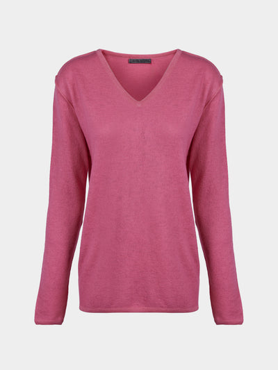 Denis Colomb - Fuzzy Brushed Cashmere V-Neck Sweater | Size: S - Pink - ABASK - 