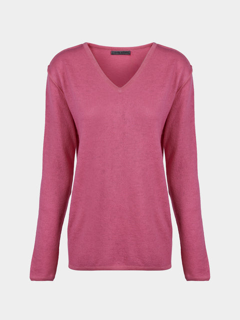 Denis Colomb - Fuzzy Brushed Cashmere V-Neck Sweater | Size: S - Pink - ABASK - 