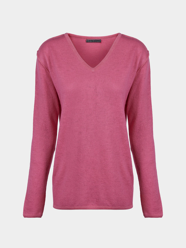 Denis Colomb - Fuzzy Brushed Cashmere V-Neck Sweater | Size: S - Pink - ABASK - 