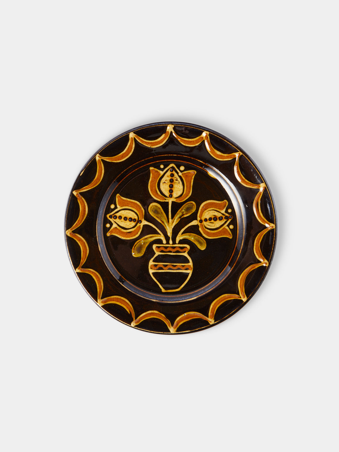 Fitch & McAndrew - Tulips Slipware Salad / Dessert Plate (7.5in/19cm) - Black - ABASK - 