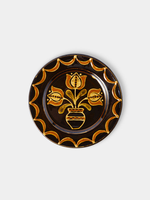 Fitch & McAndrew - Tulips Slipware Salad / Dessert Plate (7.5in/19cm) - Black - ABASK - 