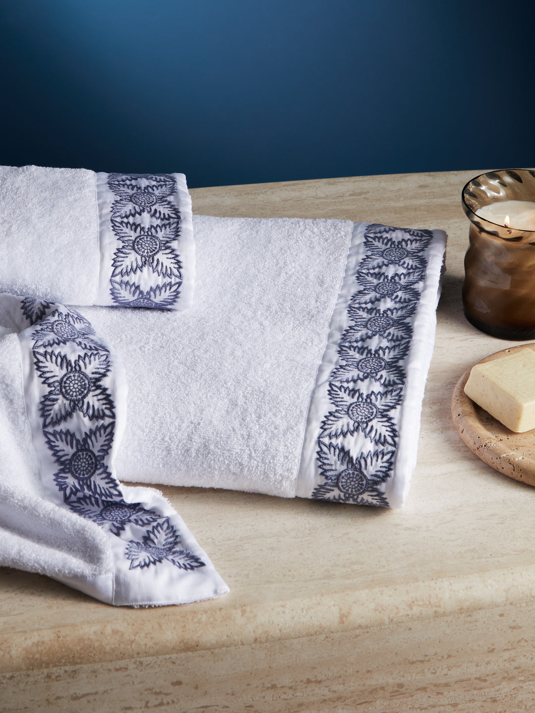 Loretta Caponi Foliage Hand-Embroidered Cotton Towel Collection