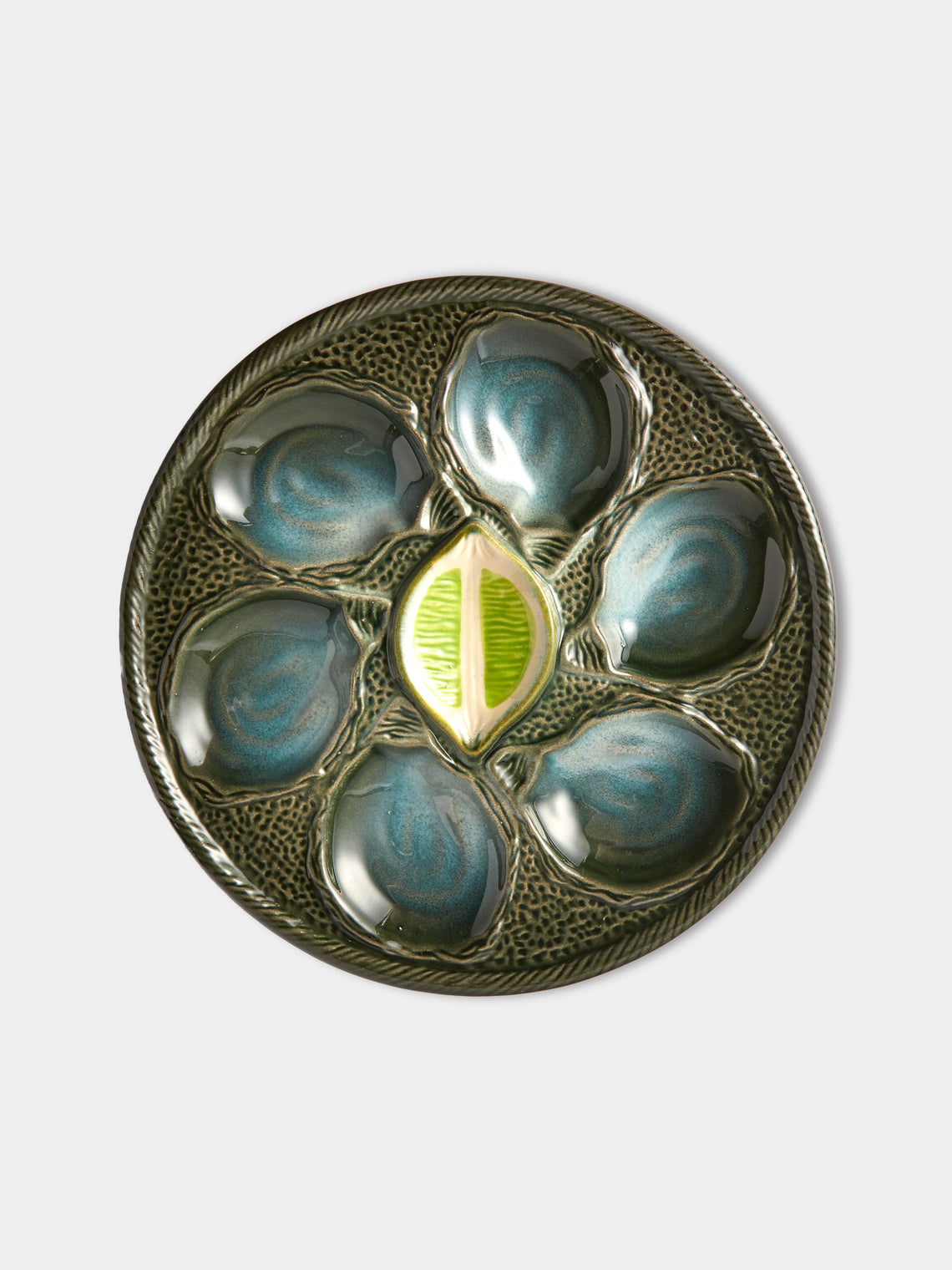 Antique and Vintage - Mid-Century Majolica Ceramic Oyster Plates (Set of 10) - Multiple - ABASK