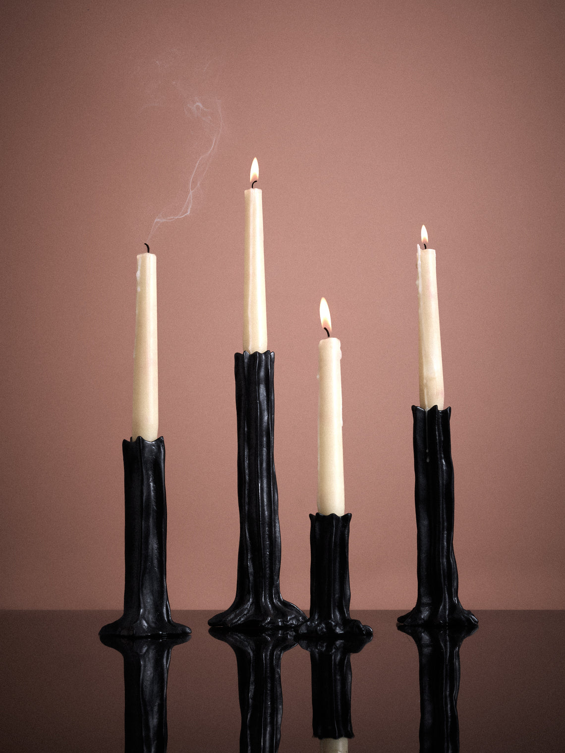 Studio Palatin - | Set of 4 | Arbor Bronze Candlesticks - Black - ABASK