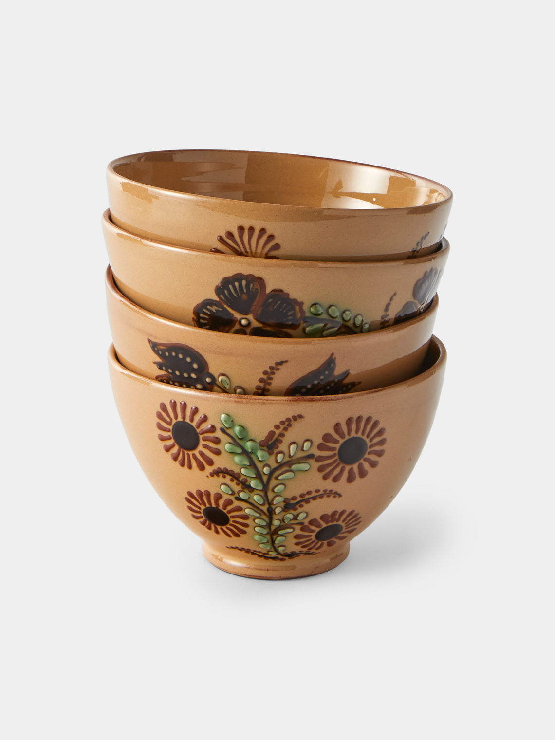 Poterie d’Évires - Flowers Hand-Painted Ceramic Small Bowls (Set of 4) - Cream - ABASK - 