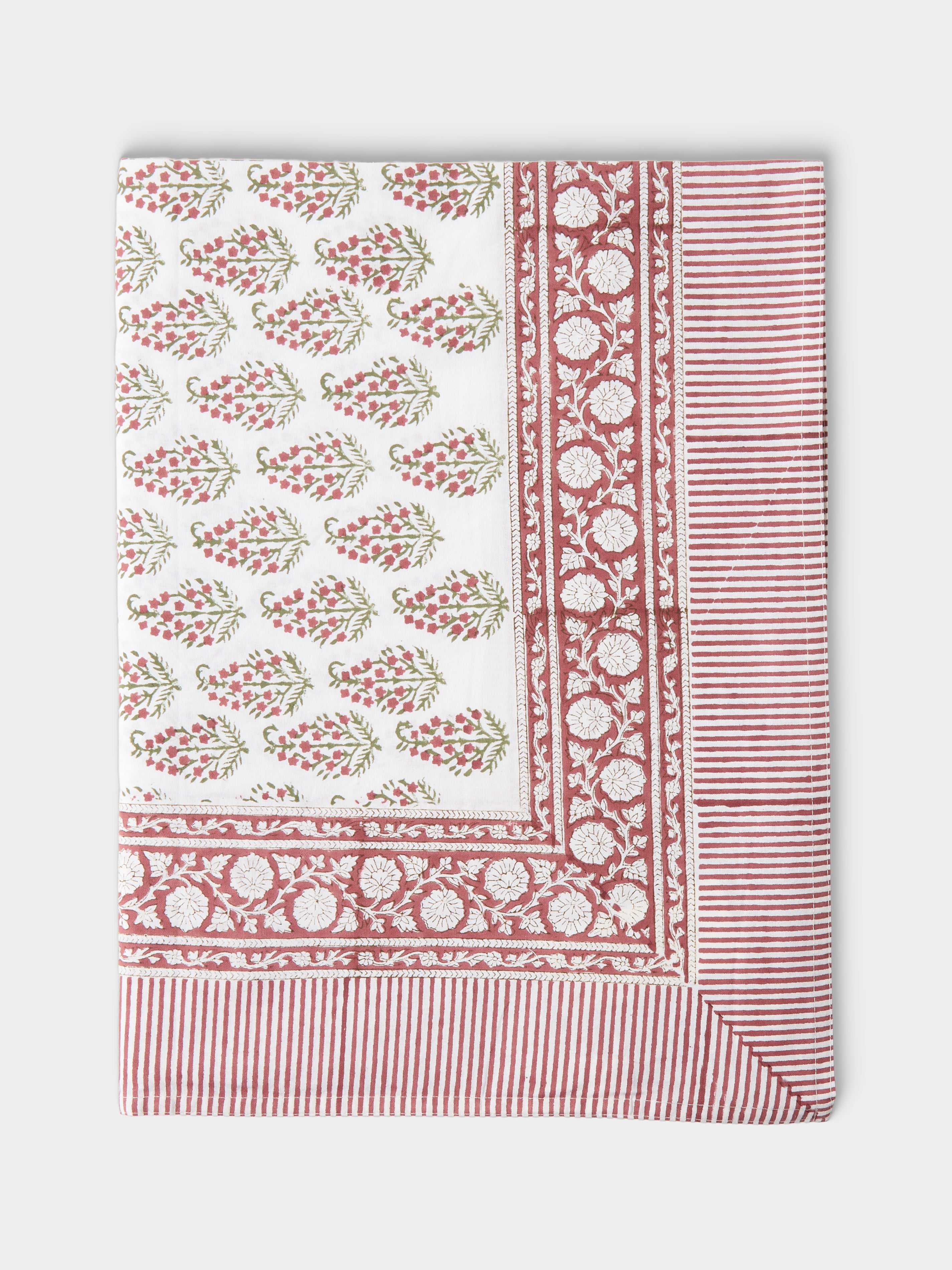 Persian Paisley Block-Printed Cotton Rectangular Tablecloth (106in/2.7m)