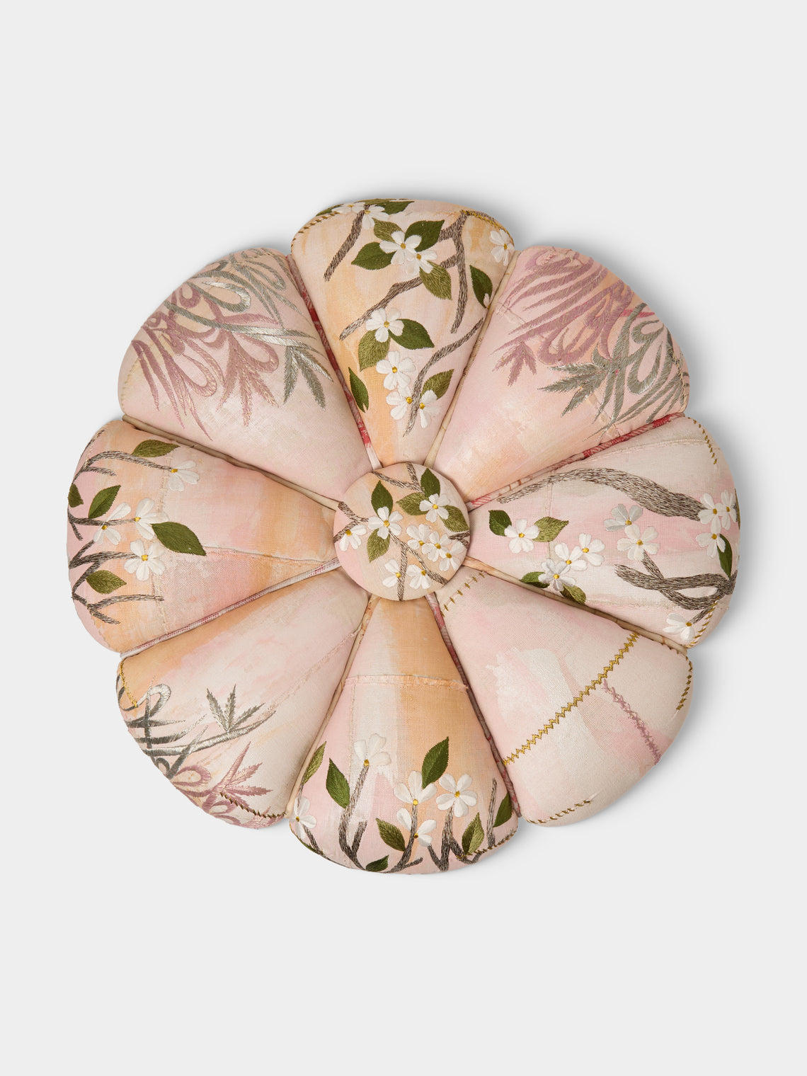Bokja - Cynzia Embroidered Linen Pouf - Multiple - ABASK