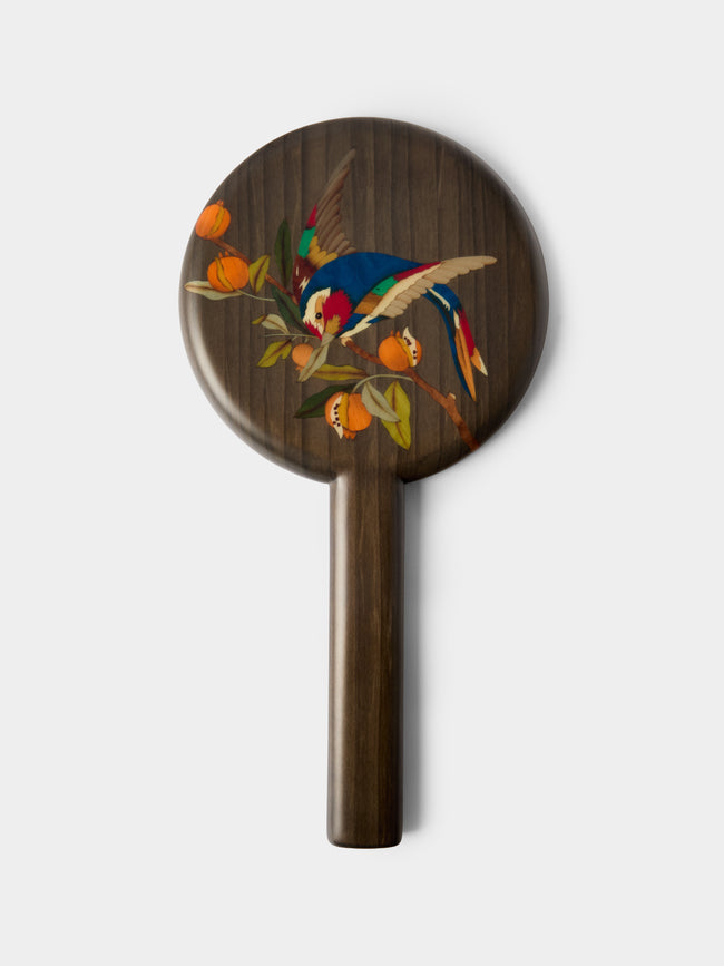 Silvia Furmanovich - Birds and Pomegranate Marquetry Wood Hand Mirror - Brown - ABASK - 