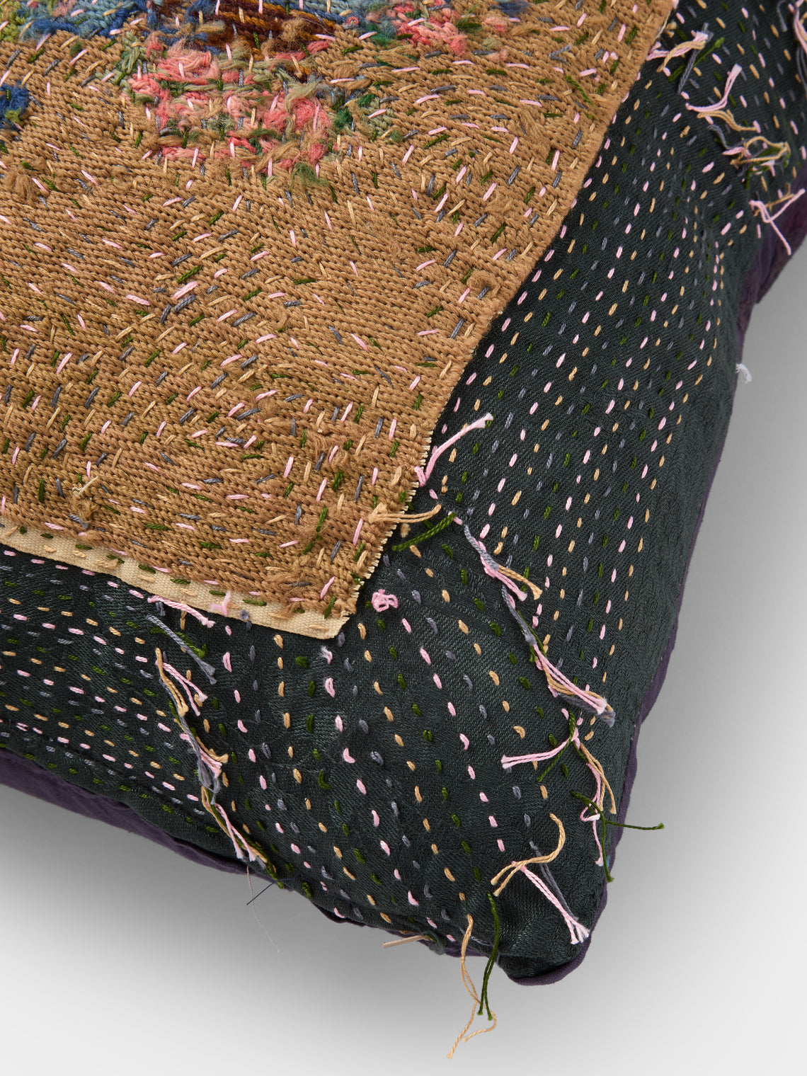 By Walid - 19th-Century Needlepoint Wool and Damask Cushion (23.5in/60cm) - Multiple - ABASK
