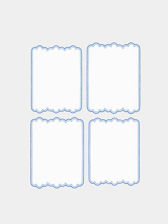 Los Encajeros - Escamas Embroidered Linen Cocktail Napkins (Set of 6) - Blue - ABASK - 