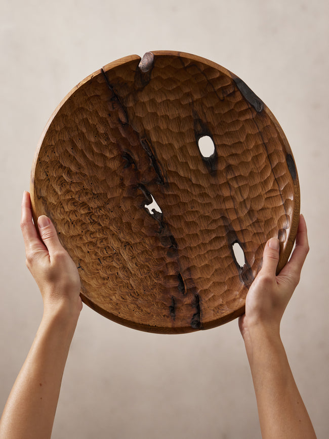Thursday Furniture - Hand-Turned White Oak Carved Platter - Brown - ABASK