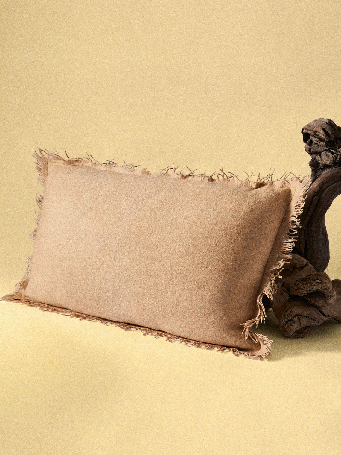 Norlha - Felt Straw Yak and Silk Cushion (27.5in/70cm) - Beige - ABASK