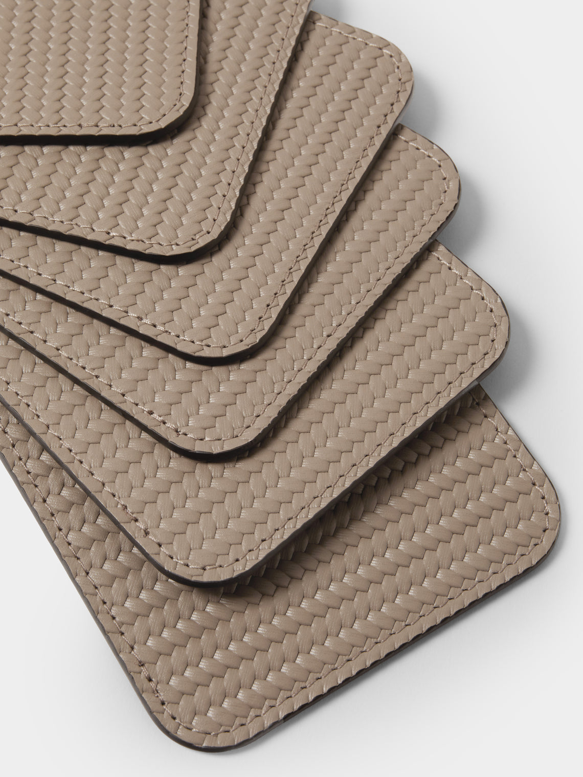 Pinetti - Woven Leather Square Coasters (Set of 6) - Taupe - ABASK