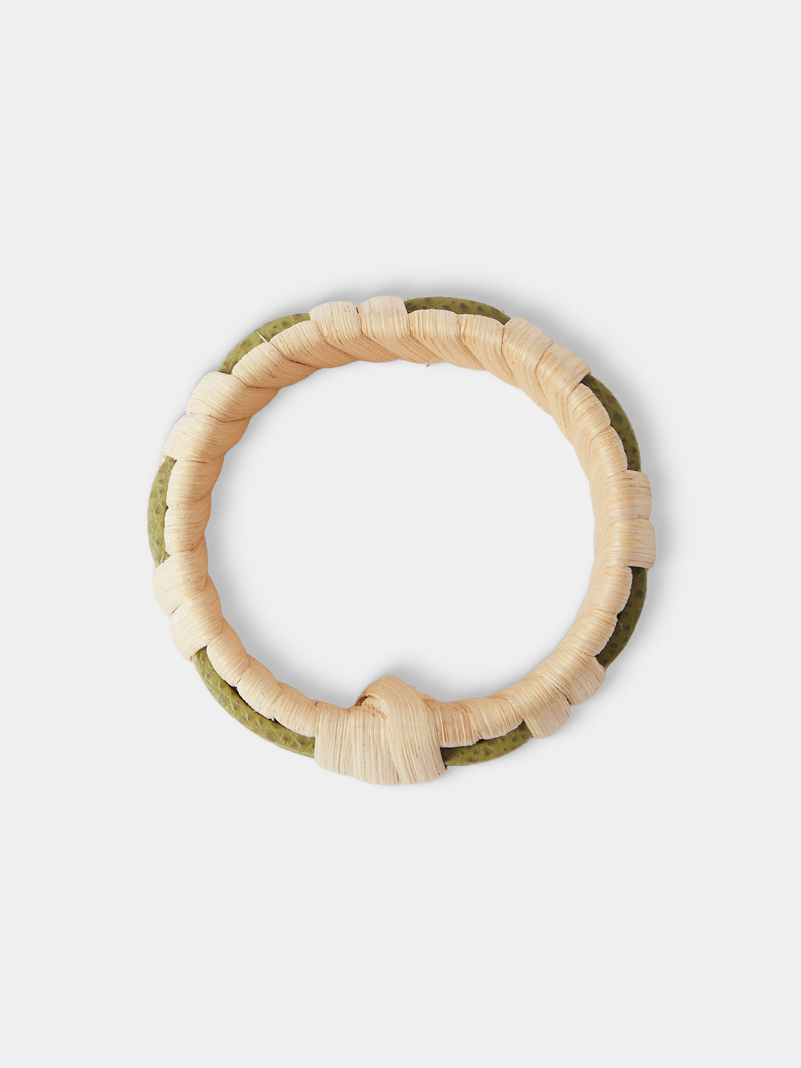 Pigment France - Anglet Leather and Rattan Napkin Rings (Set of 4) - Light Green - ABASK