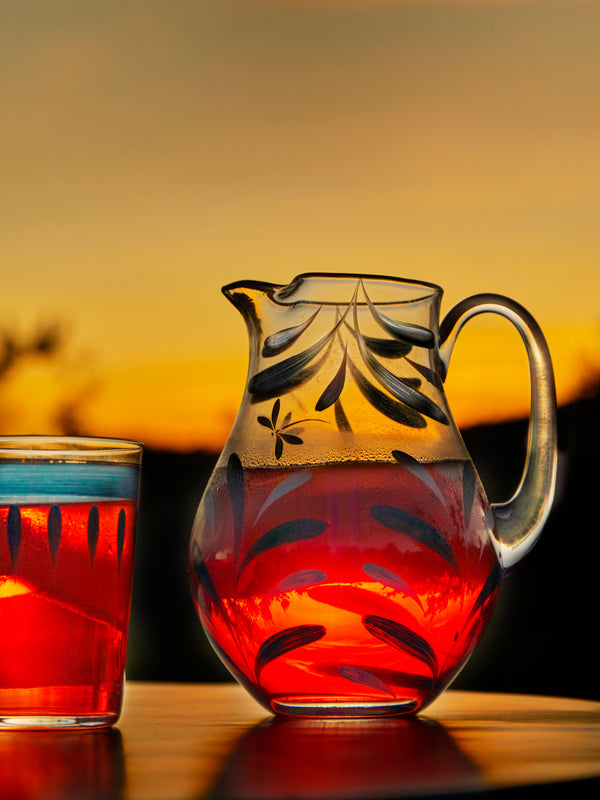 Los Vasos de Agua Clara - Melides Hand-Painted Glass Jug -  - ABASK