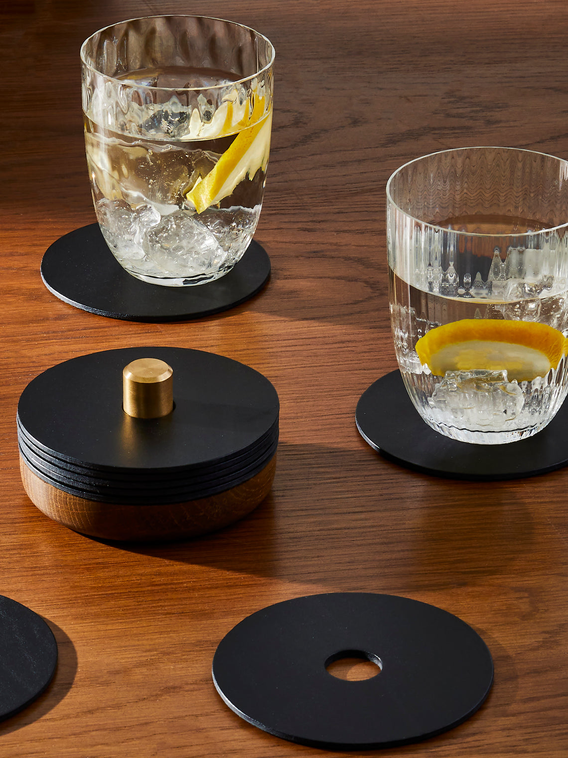 Otzi Studio - | Set of 10 | Gasket Leather Coasters - Black - ABASK