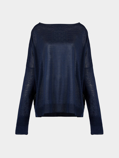 Dusan - Chunky Linen Boat-Neck Sweater | One Size - Navy - ABASK - 
