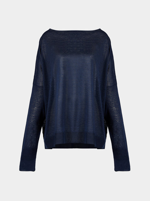 Dusan - Chunky Linen Boat-Neck Sweater | One Size - Navy - ABASK - 