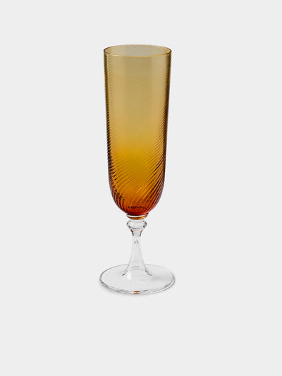 NasonMoretti - | Set of 6 | Twisted Ambra Hand-Blown Murano Glass Champagne Flutes - Yellow - ABASK- 