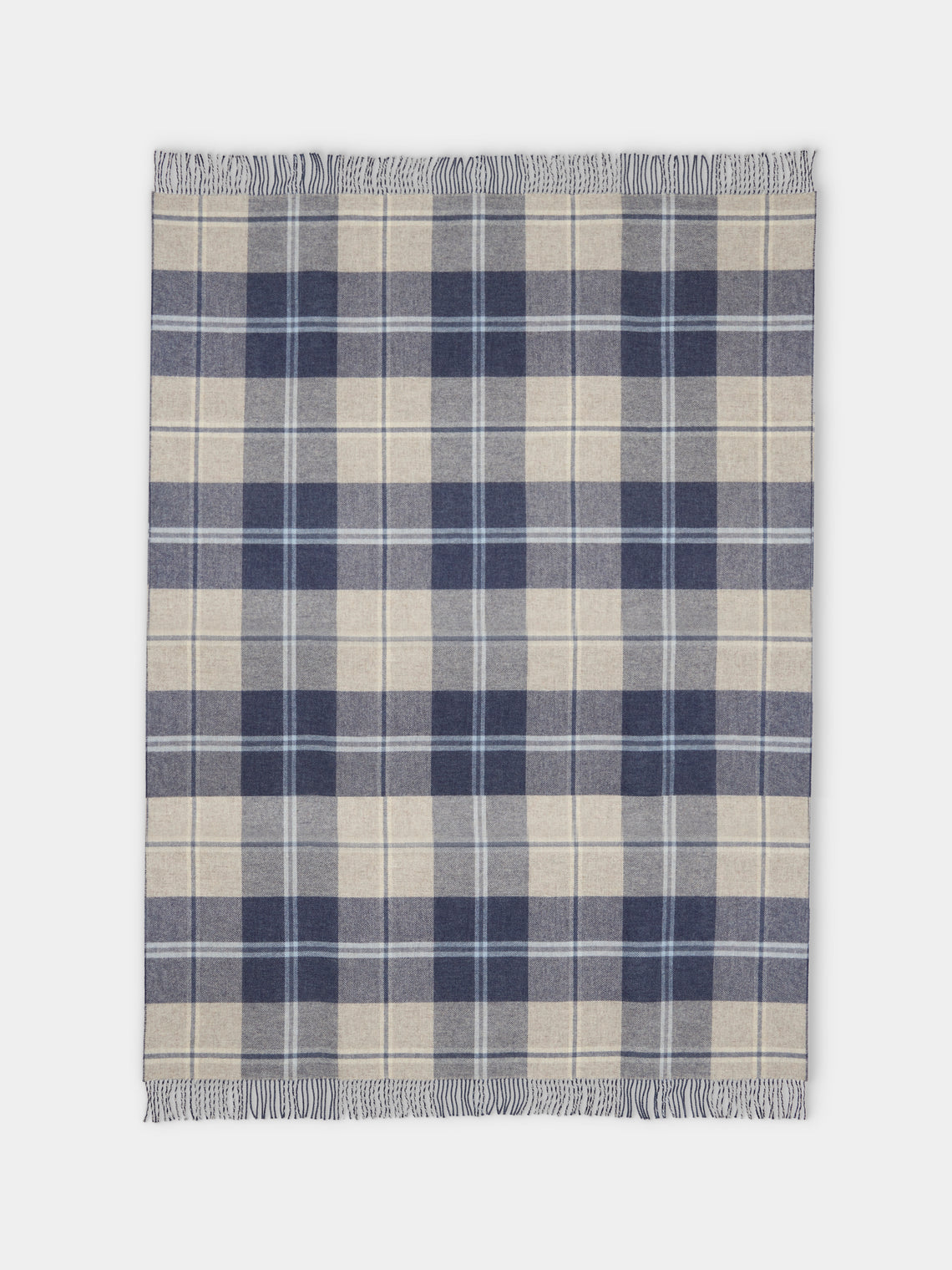 Johnstons of Elgin - Double-Faced Wool Check Throw (75in/1.9m) - Blue - ABASK - 