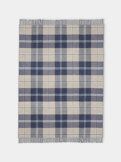 Johnstons of Elgin - Double-Faced Wool Check Throw (75in/1.9m) - Blue - ABASK - 
