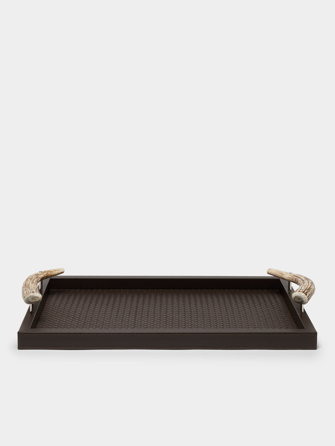 Riviere - Dafne Handwoven Wood and Deer Horn Tray (23.5in/60cm) - Brown - ABASK