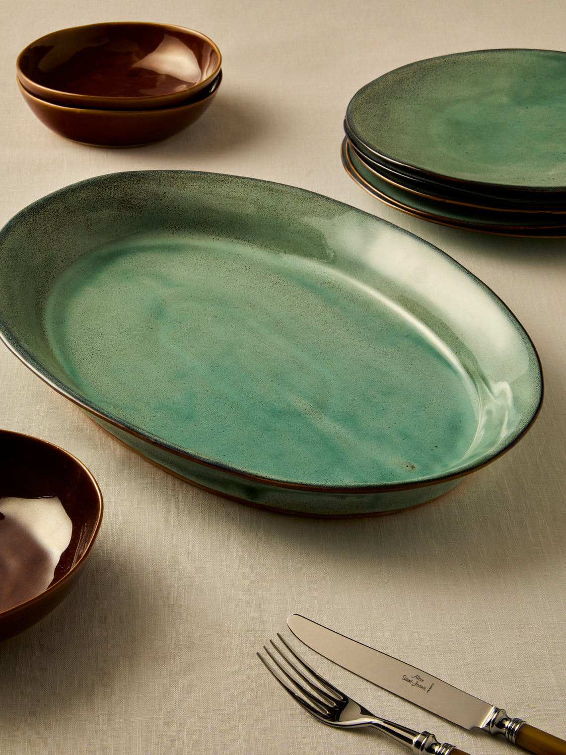 Mervyn Gers Ceramics - Hand-Glazed Ceramic Large Oval Platter - Blue - ABASK