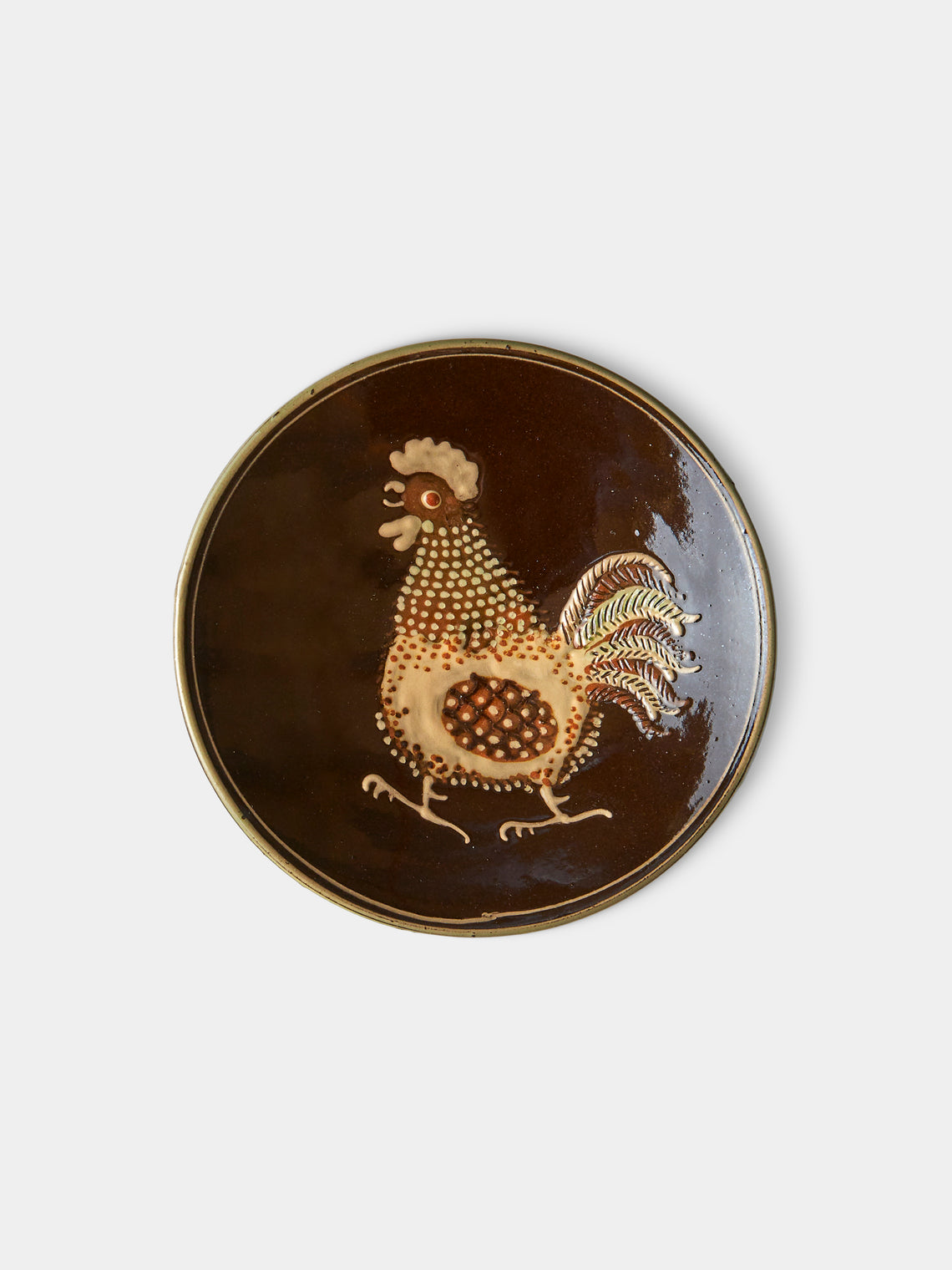 Poterie d’Évires - Animals Hand-Painted Ceramic Raised Plates –  5.5in/14cm (Set of 6) - Dark brown - ABASK