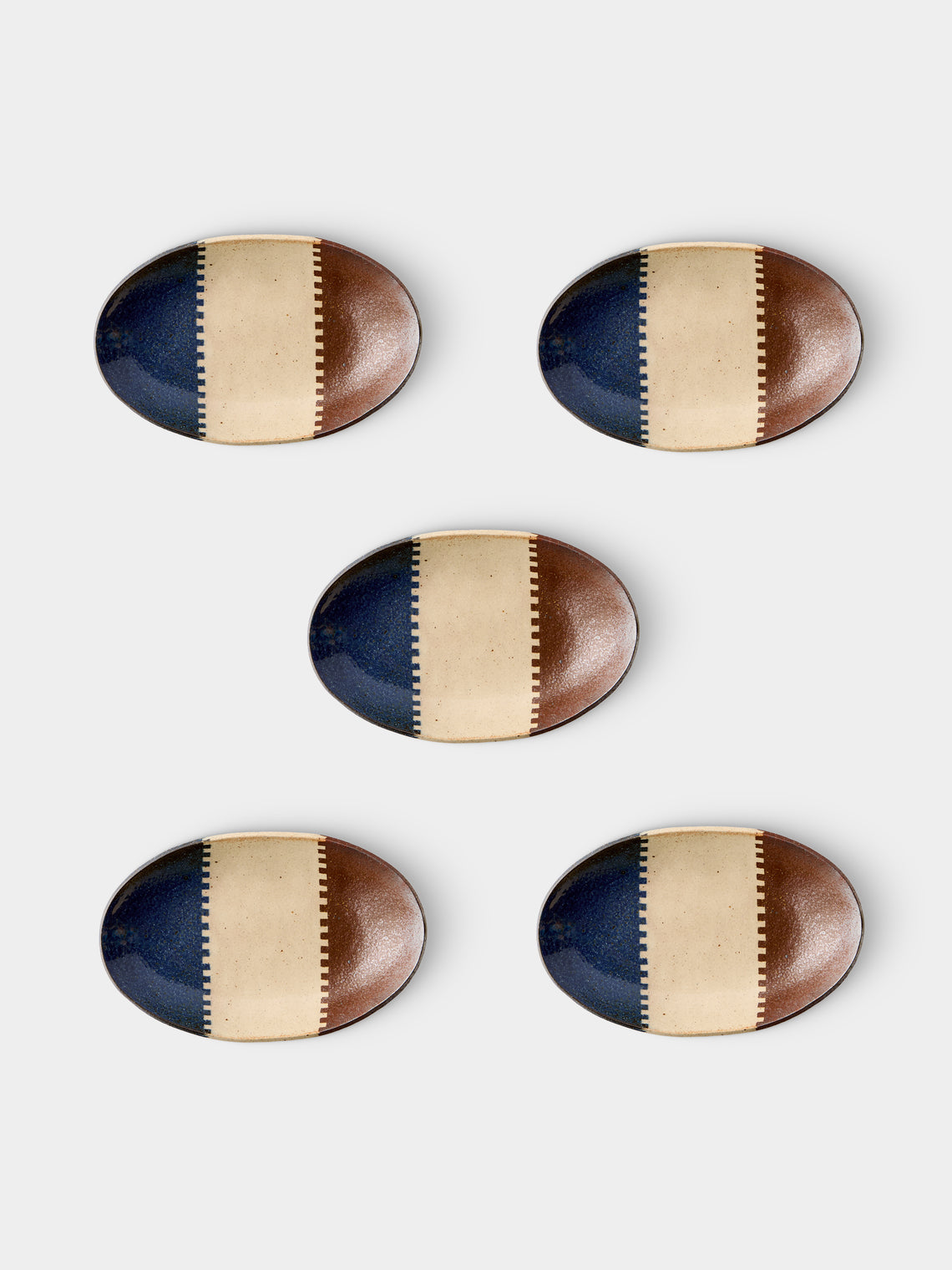 Makidani-gama - No. 1 Nerikomi Ceramic Medium Oval Bowls (Set of 5) - Multiple - ABASK