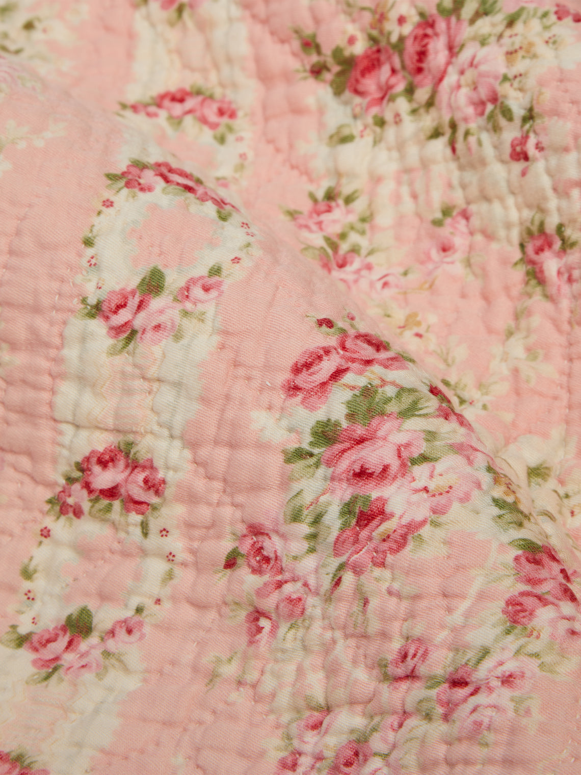 Antique and Vintage - 1910s English North Country Floral Wholecloth Quilt -  - ABASK