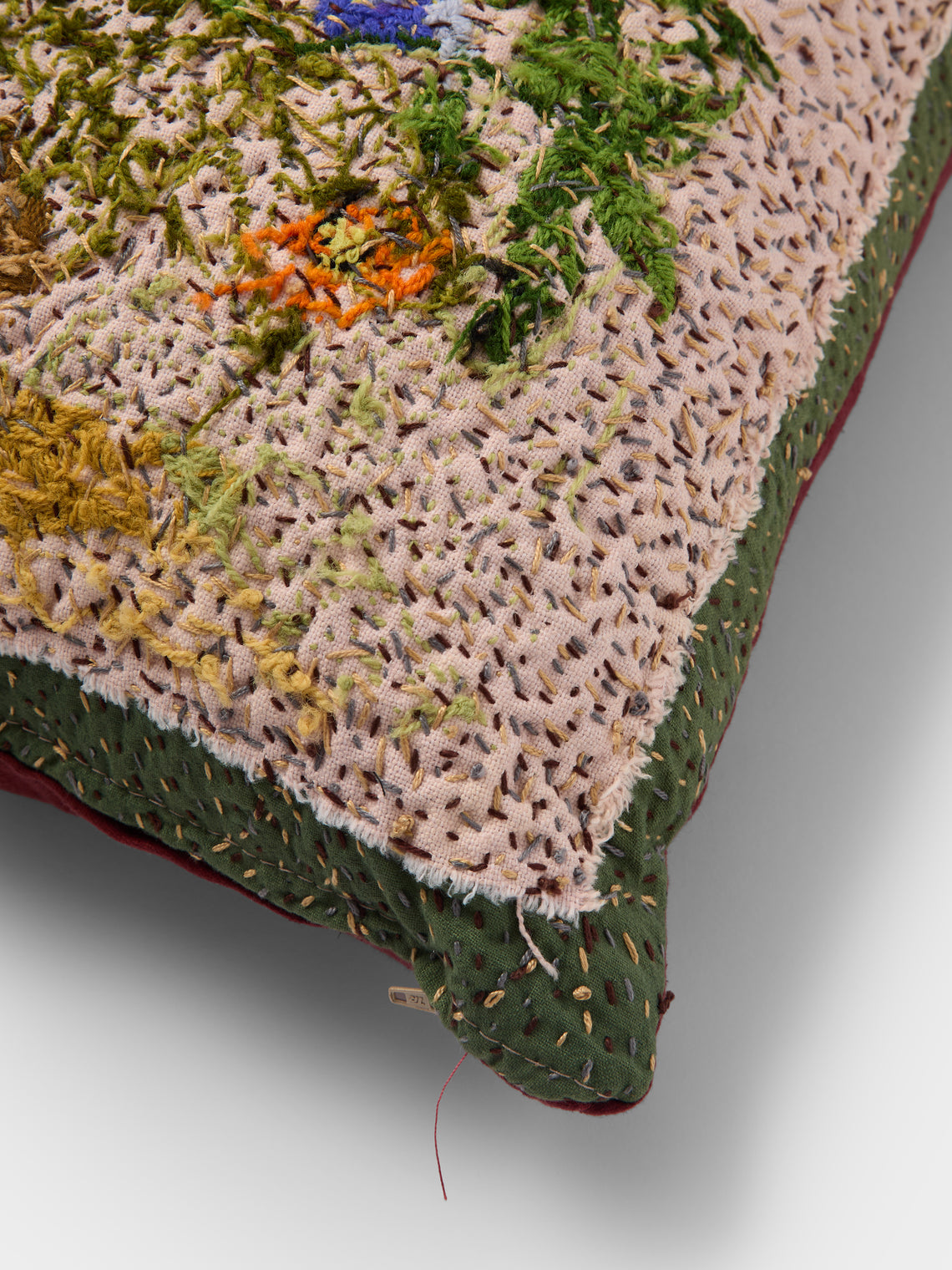By Walid - 19th-Century Victorian Needlepoint Wool and Damask Cushion (20in/51cm) - Multiple - ABASK