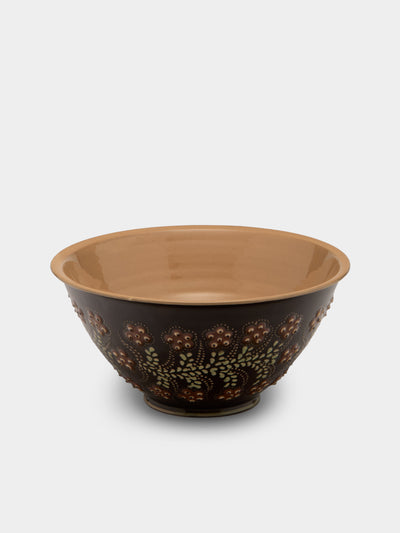 Poterie d’Évires - Flowers Hand-Painted Ceramic Petite Salad Bowl - Dark brown - ABASK - 