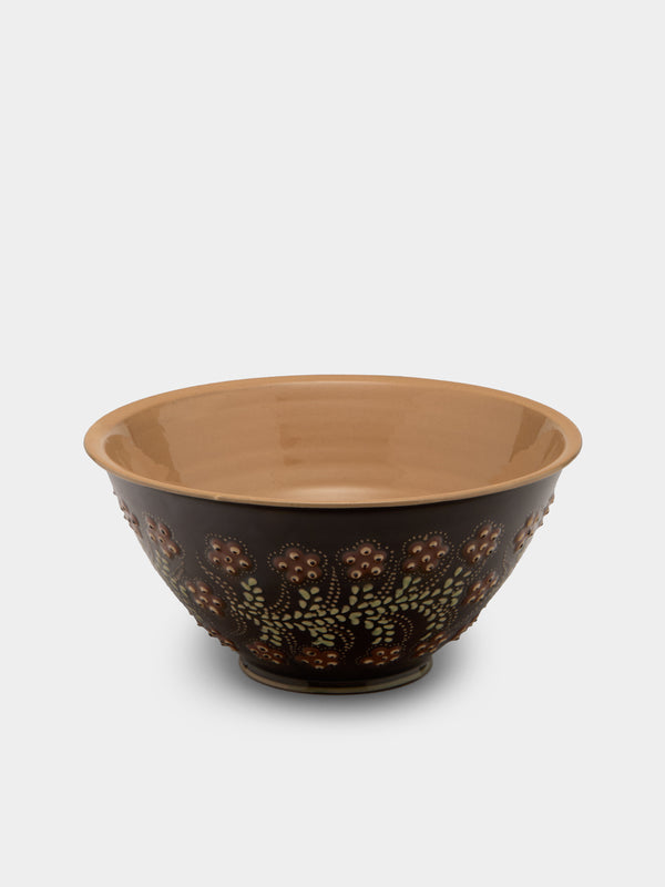 Poterie d’Évires - Flowers Hand-Painted Ceramic Petite Salad Bowl - Dark brown - ABASK - 