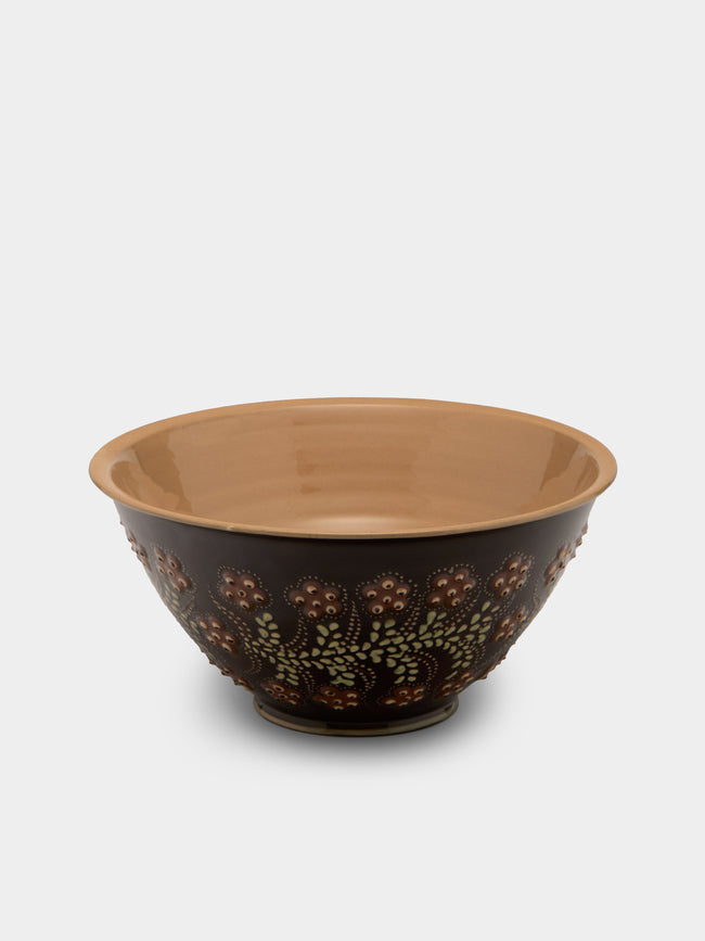 Poterie d’Évires - Flowers Hand-Painted Ceramic Petite Salad Bowl - Dark brown - ABASK - 