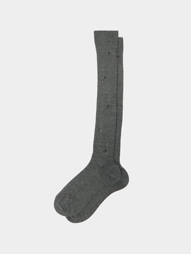 Maria La Rosa - Women's Rhinestone-Embellished Cashmere Knee-High Socks | One Size - Dark Gray - ABASK - 