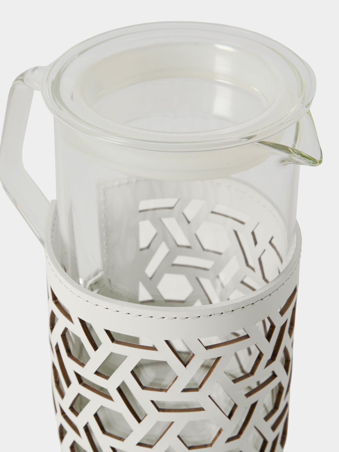 RUDI - Messina Leather and Glass Pitcher (25oz/0.75L) - White - ABASK
