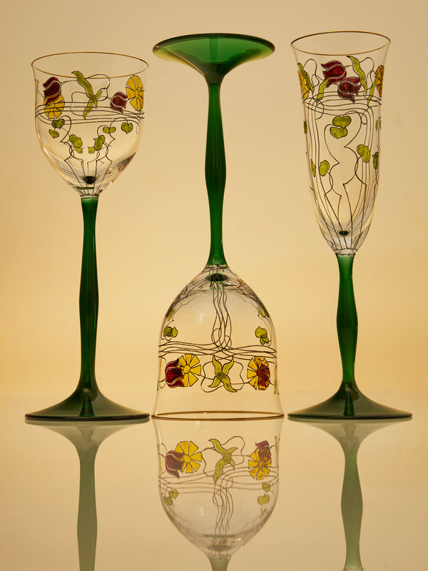 Theresienthal - Serenade Hand-Painted Crystal Red Wine Glass (Set of 2) - Green - ABASK