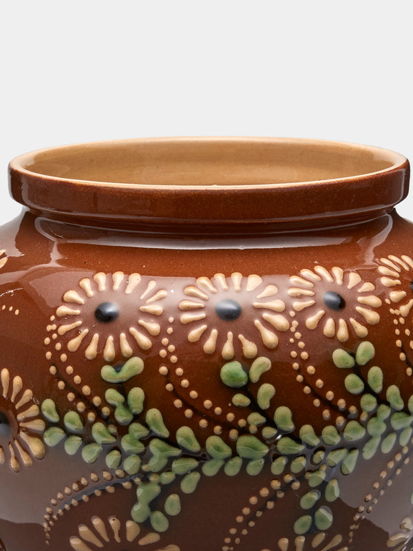 Poterie d’Évires - Flowers Hand-Painted Ceramic Vase (5in/13cm) - Light brown - ABASK