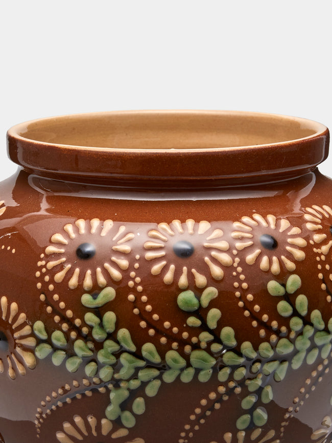Poterie d’Évires - Flowers Hand-Painted Ceramic Vase (5in/13cm) - Light brown - ABASK