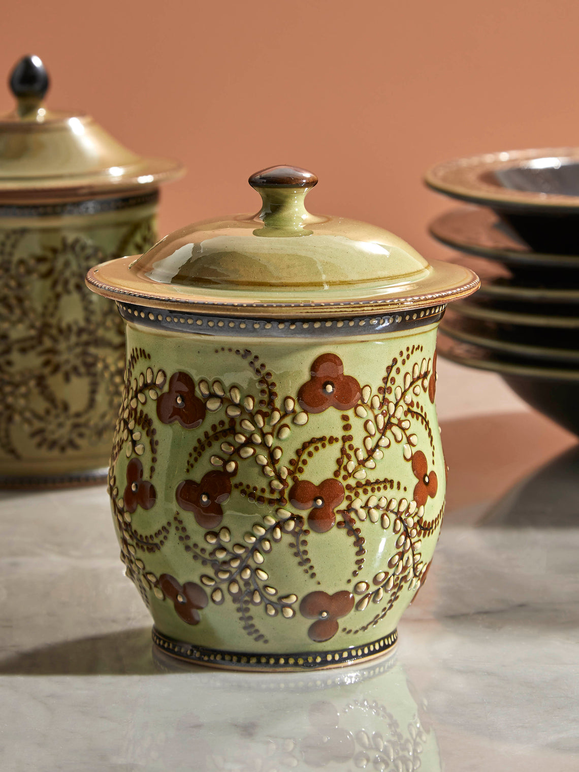 Poterie d’Évires - Flowers Hand-Painted Ceramic Mini Lidded Pot - Green - ABASK