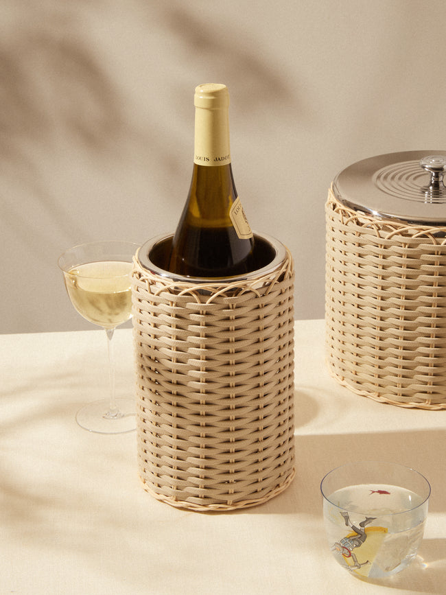 Pigment France - Menton Leather and Rattan Bottle Cooler - Cream - ABASK