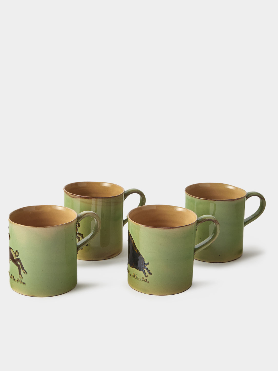 Poterie d’Évires - Animals Hand-Painted Ceramic Mugs (Set of 4) - Green - ABASK