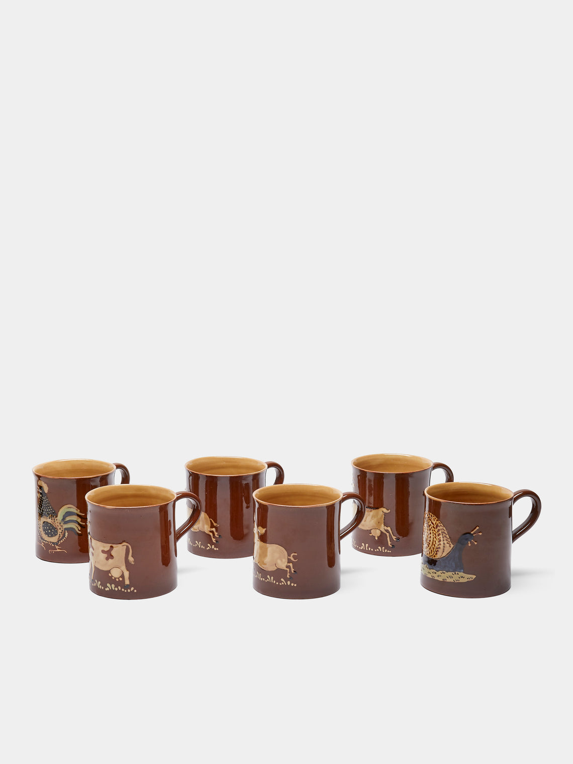 Poterie d’Évires - Animals Hand-Painted Ceramic Mugs (Set of 6) - Light brown - ABASK