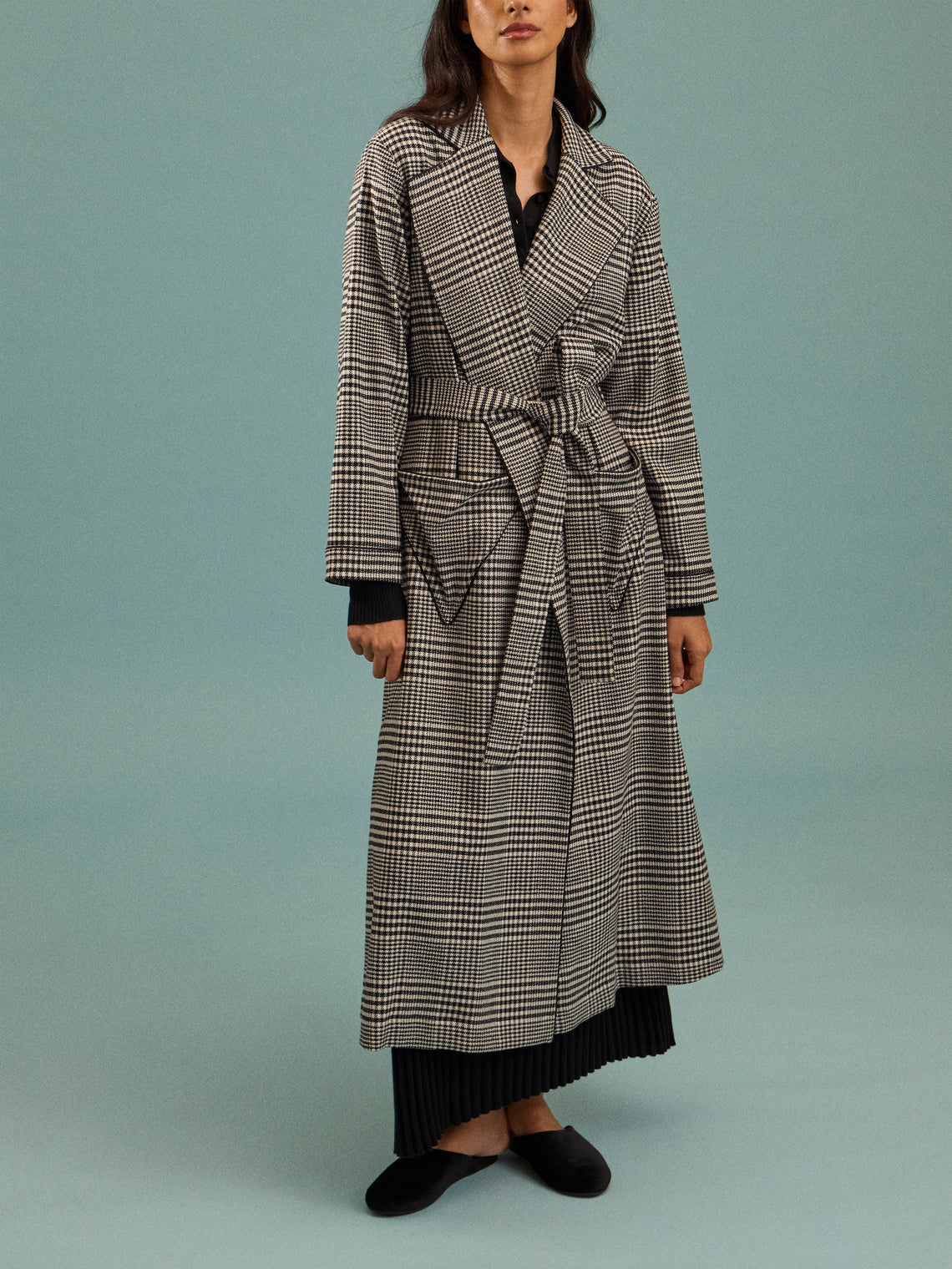 Emilia Wickstead - Wool Houndstooth Robe - Black - ABASK