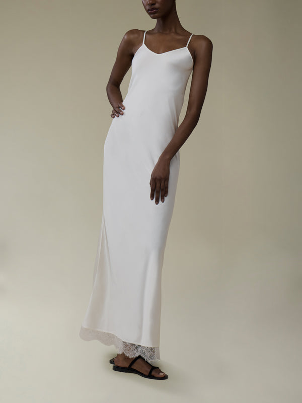 Ryan Roche - Silk and Lace Long Slip Dress - Ivory - ABASK