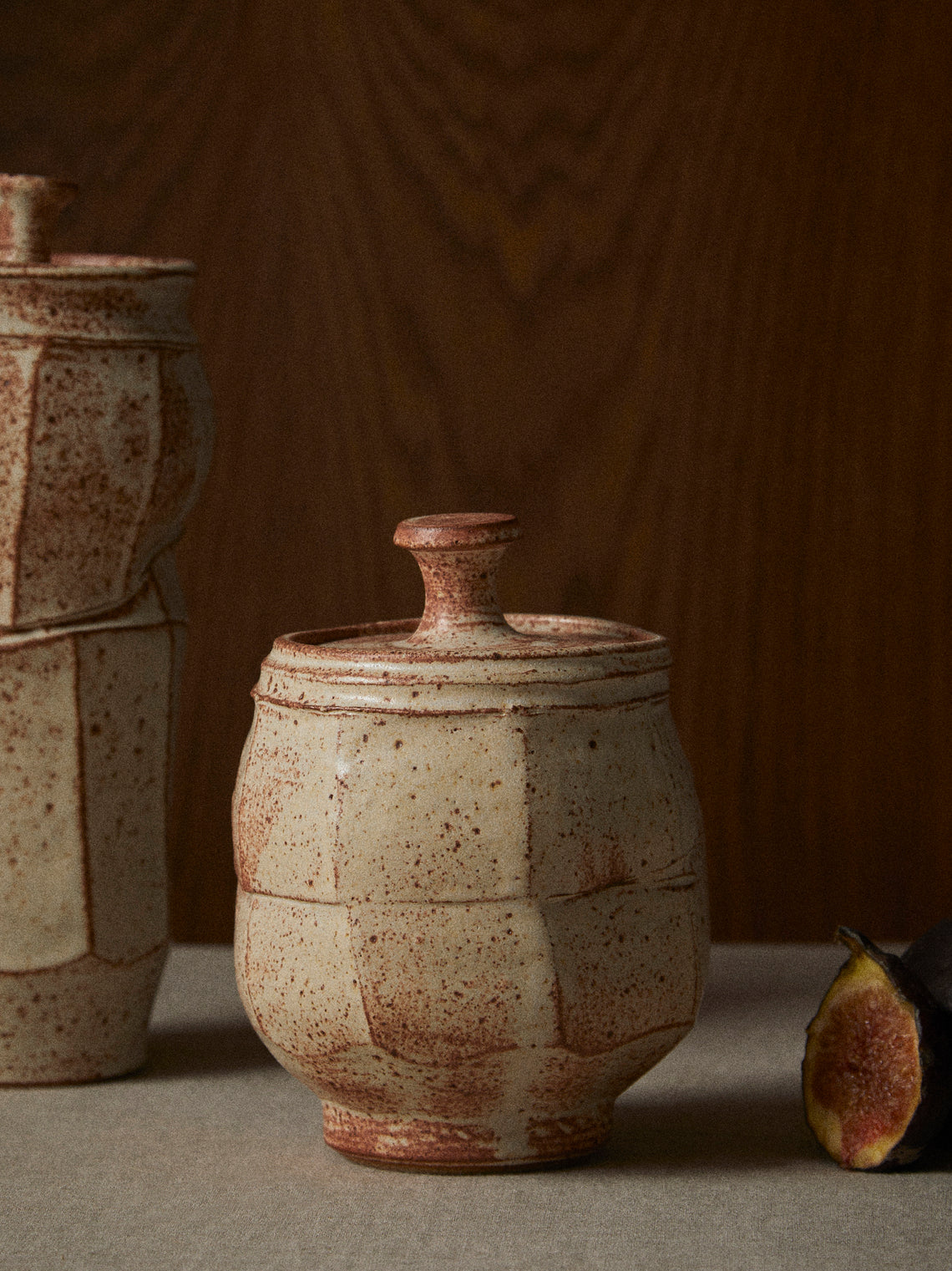 Adam Ross - Hand-Thrown Ceramic Faceted Wide Lidded Jar - Beige - ABASK