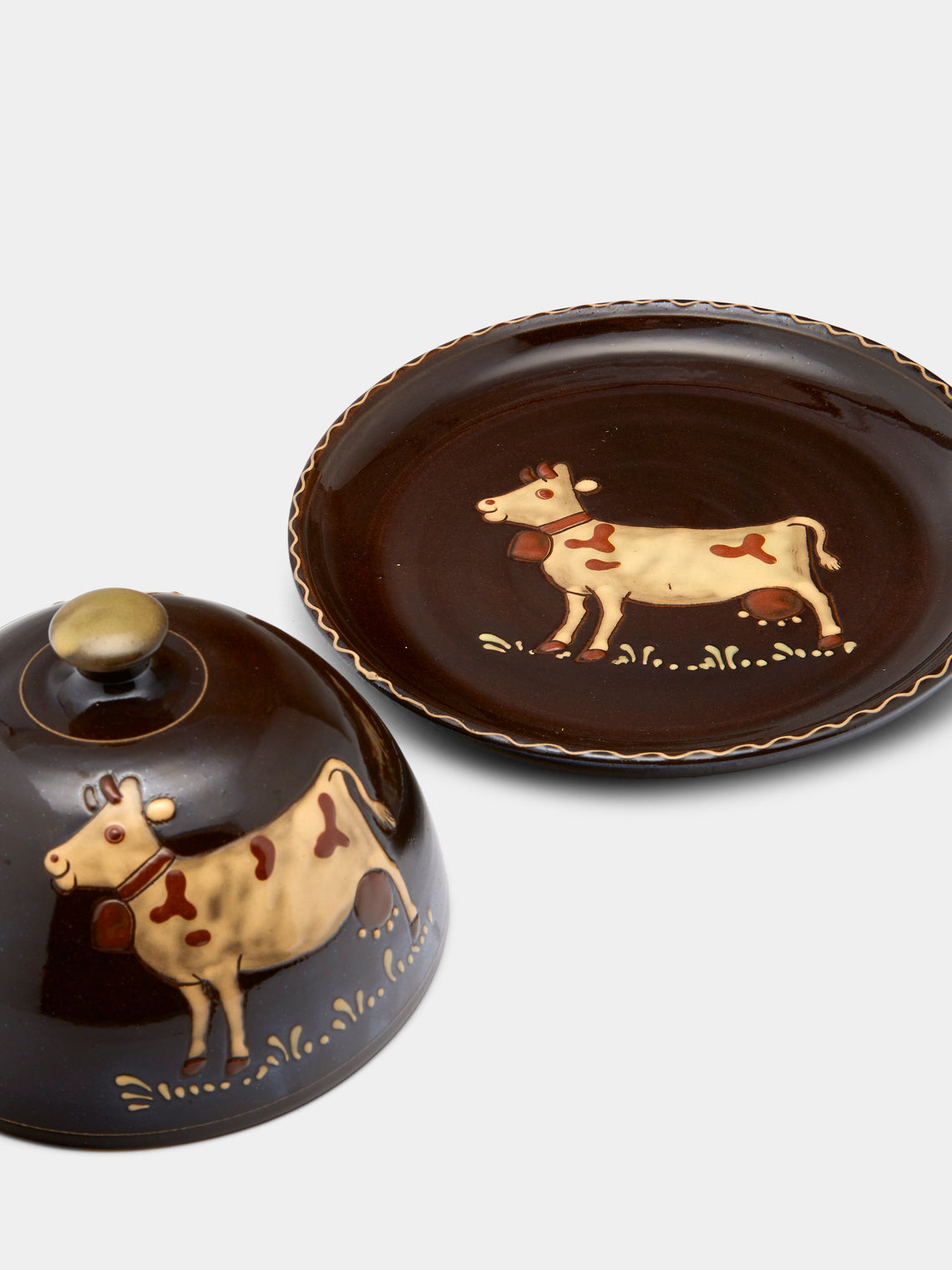 Cows Hand-Painted Ceramic Large Butter Dish
