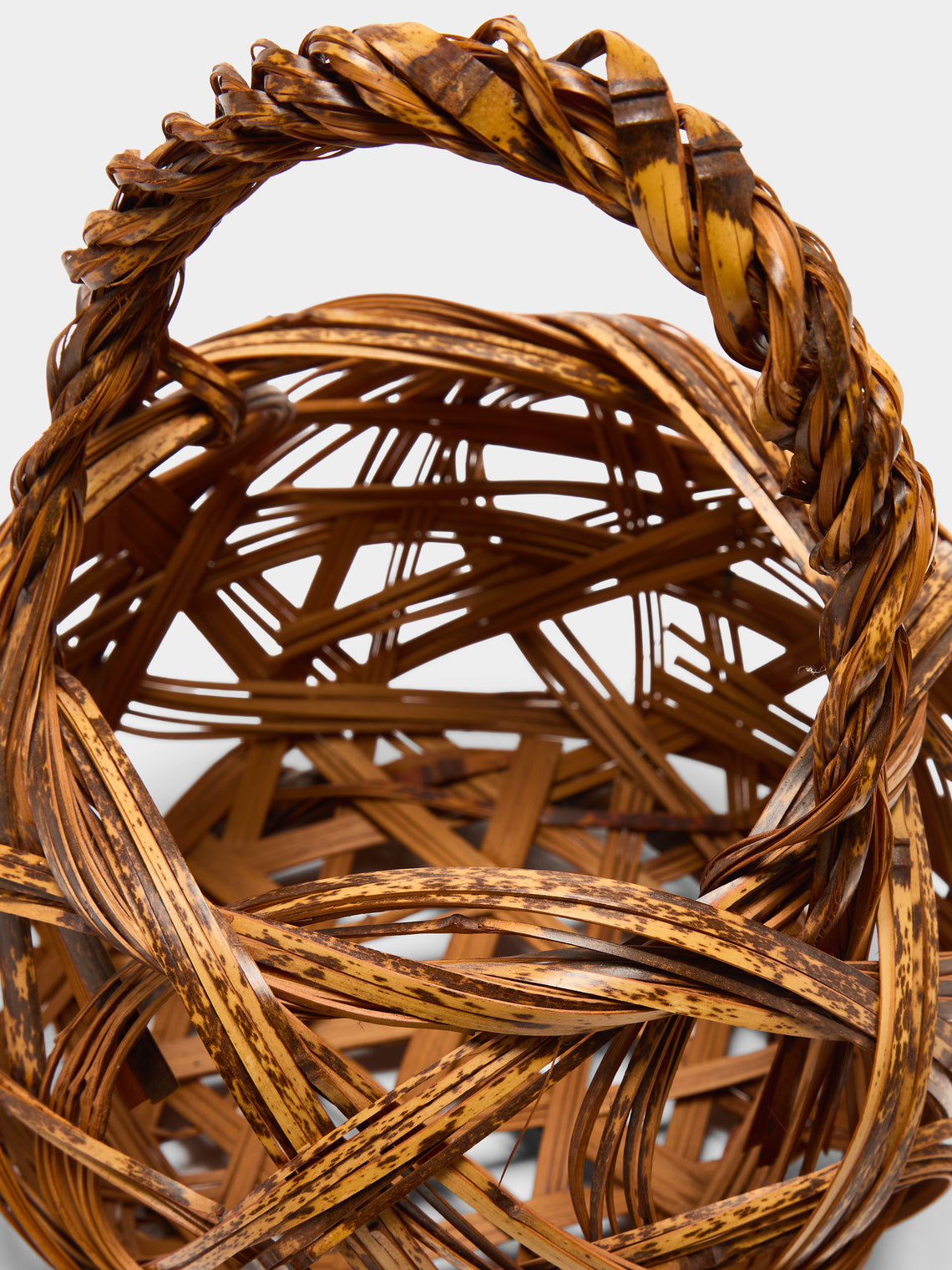 Antique and Vintage - Mid-Century Japanese Bamboo Ikebana Basket - Brown - ABASK